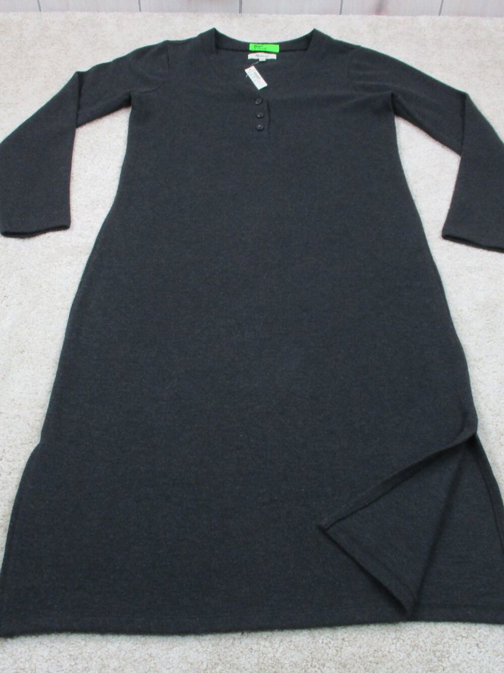 Madewell Long Sleeve Henley Midi Dress Womens M Gray Heather Charcoal Side Slit